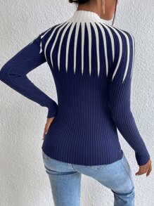 Mulvari Colourblock Mock Neck Jumper - Blue - View 2