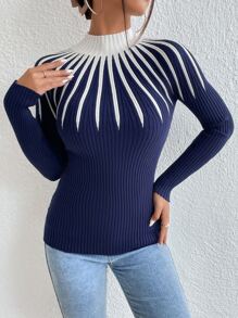Mulvari Colourblock Mock Neck Jumper - Blue - View 5