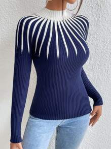 Mulvari Colourblock Mock Neck Jumper - Blue - View 6