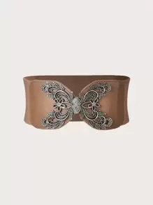 1pc Women's Hollow Out Flower Carving Buckle Waist Belt, Suitable For Party, Daily Wear Vintage Halloween Corset Summer, School Fall, Autumn, Halloween - Khaki - View 2