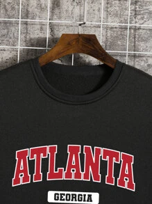 男士字母圖案加絨內裏運動衫 - 黑色 - 查看 3