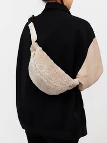 Soft, Fluffy, Fuzzy, Plush Casual, Fashion Minimalist Plush Waist Bag For Girls, Women, College Students, Rookies & White-collar Workers For Autumn & Winter, Warm Winter, Christmas, For Fall, Winter Essential, For Christmas Gift - Apricot - View 2