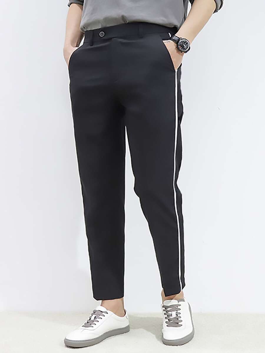 Manfinity Men Contrast Side Seam Suit Trousers - Black - View 1