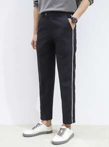 Manfinity Men Contrast Side Seam Suit Trousers - Black - View 5