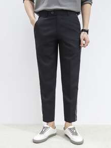Manfinity Men Contrast Side Seam Suit Trousers - Black - View 3