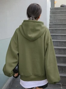 DAZY 字母和車圖案落肩袖抽繩保暖連帽衫不帶T恤 - 軍綠色 - 查看 2