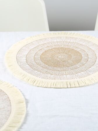 st Rund Fringe Edge Printed Linne bordstablett