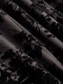 SHEIN MOD Floral Mesh Tie Front Dress - Black - View 4