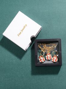 3 piezas Navidad Set joya con diseño de caja de regalo con diseño de diamante de imitación - Multicolor - Ver 7