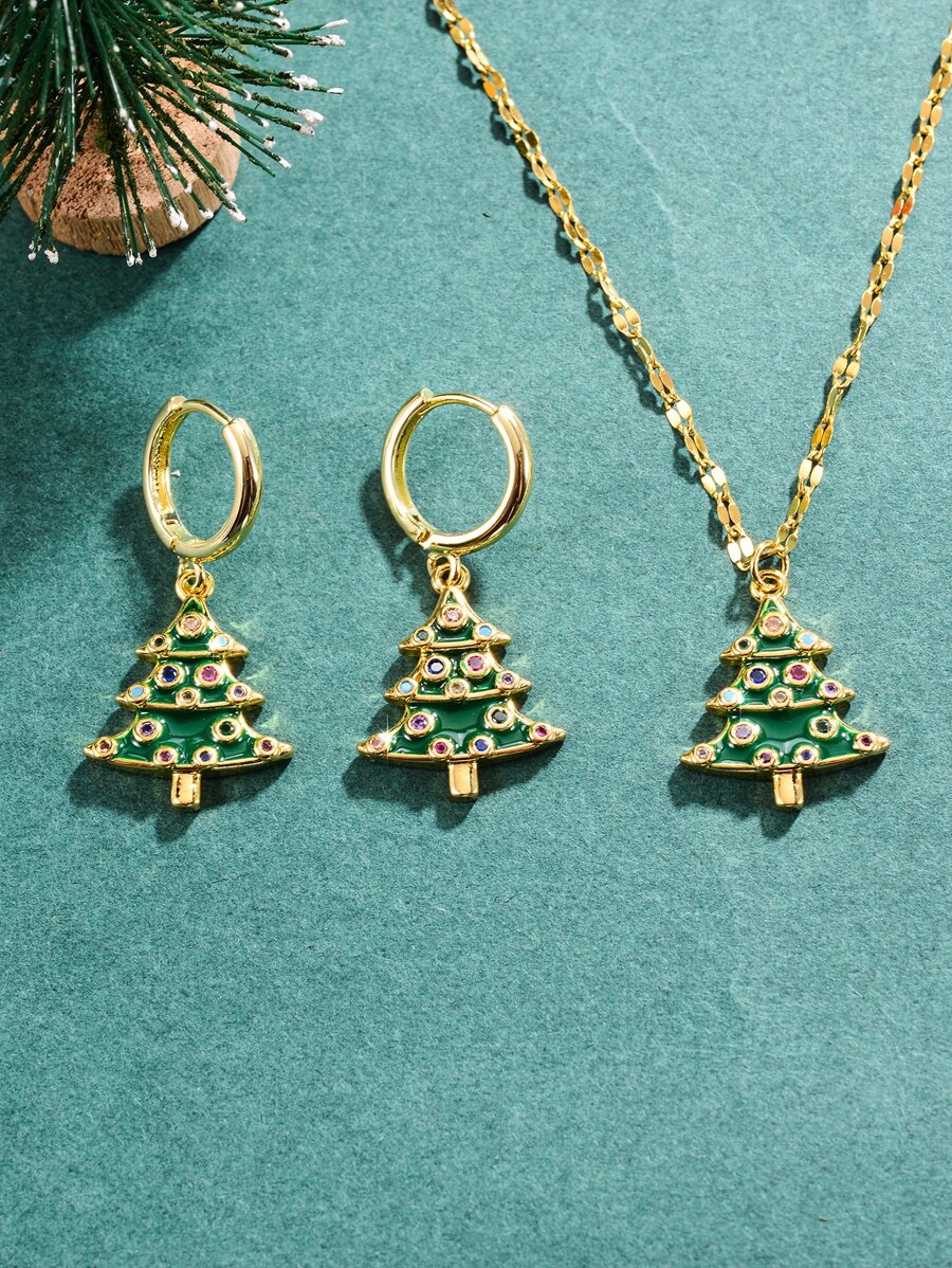 3pcs Christmas Rhinestone Detail Santa Claus Decor Jewelry Set - Multicolor - View 1