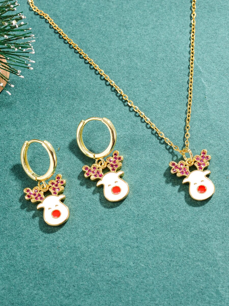 3 piezas Set joya Navidad con diseño de diamante de imitación alce - Multicolor - Ver 1