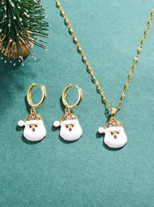 3 piezas Set joya Navidad con diseño de diamante de imitación Papá Noel - Multicolor - Ver 1