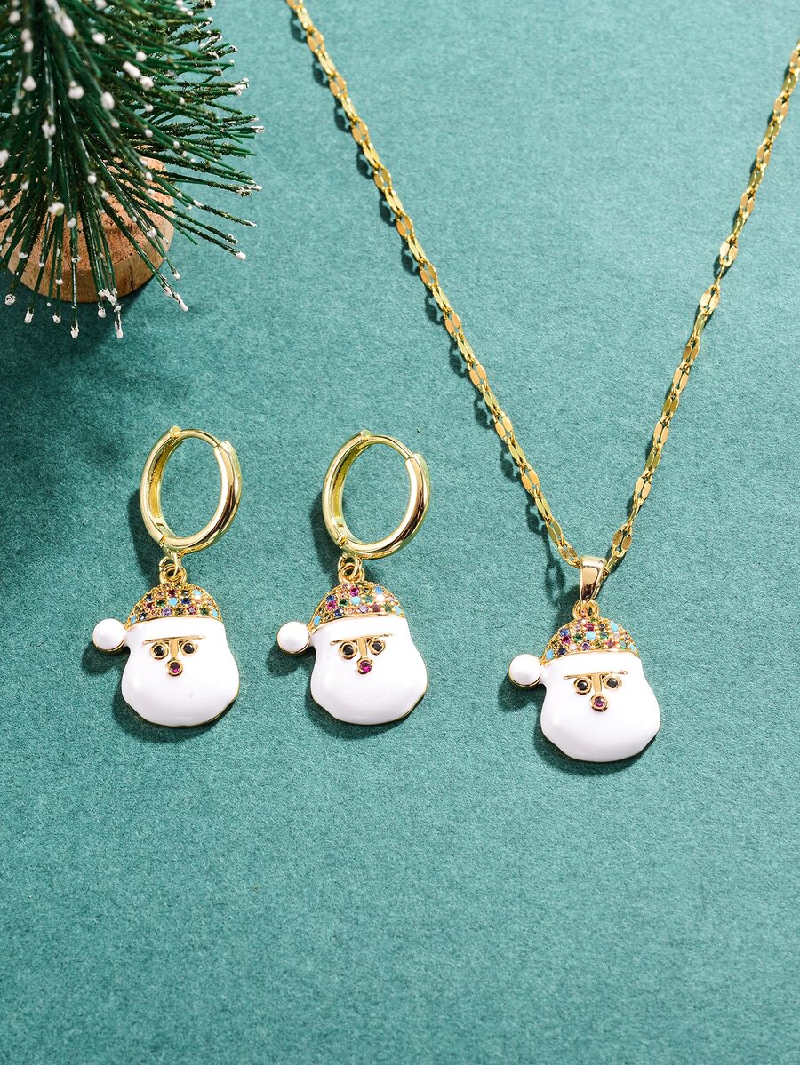 3 piezas Set joya Navidad con diseño de diamante de imitación Papá Noel - Multicolor - Ver 1