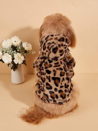 1 pieza Sudadera con capucha para mascotas, sudadera de peluche de leopardo, adecuada para perros y gatos pequeños/medianos en clima frío, regalo de Navidad