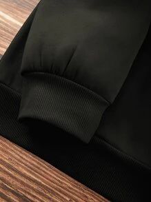 SHEIN EZwear Letter Graphic Round Neck Sweatshirt - Black - View 3