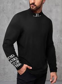 Manfinity Homme Men Letter Graphic Tee Without Necklace - Black - View 1