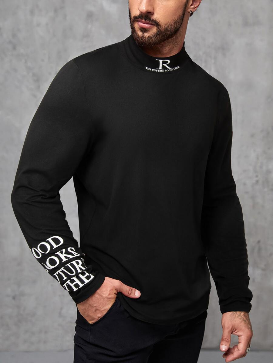 Manfinity Homme Men Letter Graphic Tee Without Necklace - Black - View 1