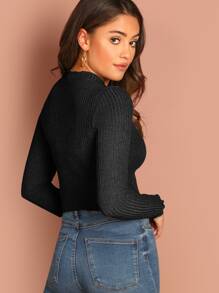 SHEIN Essnce Lettuce Trim Crop Tee - Black - View 2