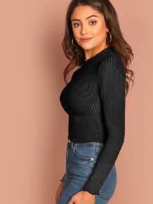 SHEIN Essnce Lettuce Trim Crop Tee - Black - View 3