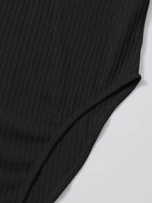 SHEIN EZwear Sweetheart Neck Ruched Front Rib-knit Bodysuit - Black - View 4
