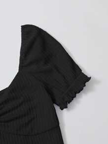 SHEIN EZwear Sweetheart Neck Ruched Front Rib-knit Bodysuit - Black - View 5