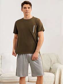 Manfinity Underwear&Sleepwear Basics Men Pocket Front Tee With Shorts PJ Set / Pajama Set - Multicolor - View 3