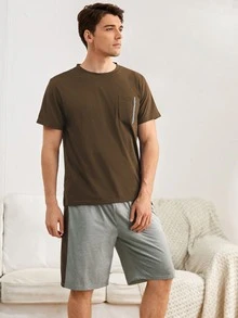 Manfinity Underwear&Sleepwear Basics Men Pocket Front Tee With Shorts PJ Set / Pajama Set - Multicolor - View 4