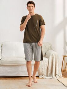 Manfinity Underwear&Sleepwear Basics Men Pocket Front Tee With Shorts PJ Set / Pajama Set - Multicolor - View 5