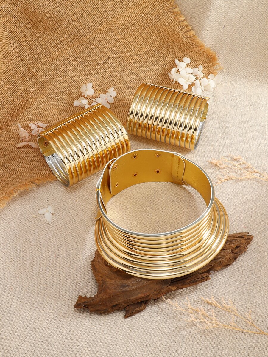 1pc Snap Button Choker & 2pcs Bracelet - Vàng - Xem 1