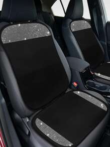 2pcs Rhinestone Decor Car Seat & Seat Back Cushion Set