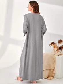 SHEIN Unity Camisón con estampado floral y hombros caídos, vestido de dormir tipo "Moo Moo", otoño - Gris - Ver 2