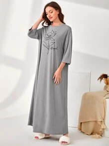 SHEIN Unity Camisón con estampado floral y hombros caídos, vestido de dormir tipo "Moo Moo", otoño - Gris - Ver 3