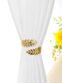 1pc/2pcs Simple Leaf Pattern Curtain Tiebacks, Decorative Curtain Tiebacks - Gold - View 2