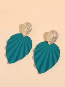 Textured Leaf Drop Earrings - Green - View 2