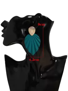 Textured Leaf Drop Earrings - Green - View 3