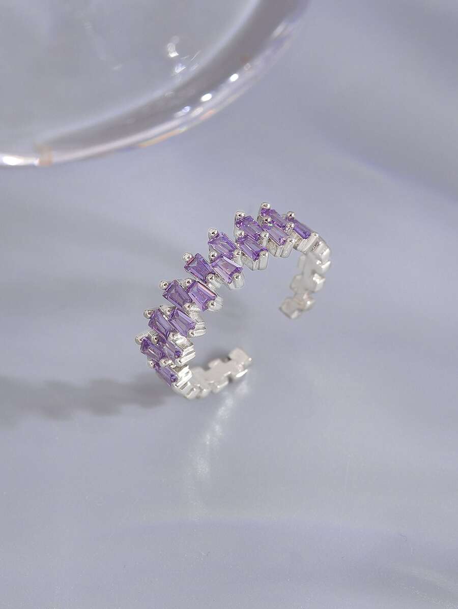 Cubic Zirconia Decor Cuff Ring - Purple - View 1