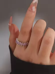 Cubic Zirconia Decor Cuff Ring - Purple - View 3