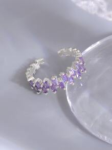 Cubic Zirconia Decor Cuff Ring - Purple - View 4