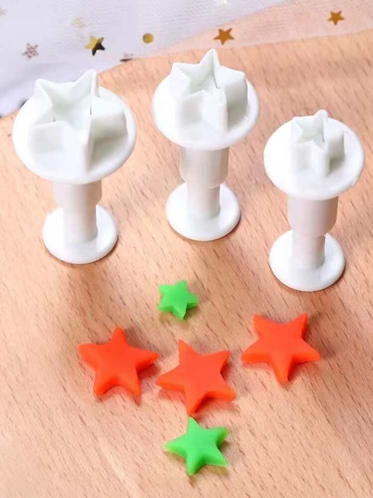 3Pcs Mini Star Flower Plunger Cutter Fondant Biscuit Embossed Stamp Mold Cookies Cutter Diy Cookie Tool Cake Baking Decorating Tool - White - View 5