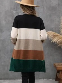 EMERY ROSE Color Block Casual Design Cardigan,Long Sleeve Tops Fall Winter Cloth For Women - Multicolor - View 2