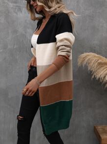 EMERY ROSE Color Block Casual Design Cardigan,Long Sleeve Tops Fall Winter Cloth For Women - Multicolor - View 5