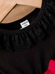 嬰兒蕾絲拼接波卡圓點網紗邊繫腰帶洋裝 - 彩色 - 查看 3