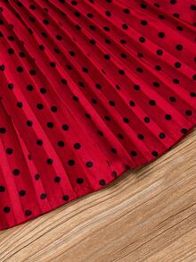 嬰兒蕾絲拼接波卡圓點網紗邊繫腰帶洋裝 - 彩色 - 查看 5