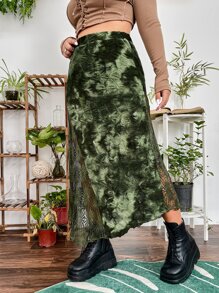 ROMWE PUNK 大碼紮染蕾絲拼接不對稱下擺半身裙 - 彩色 - 查看 1