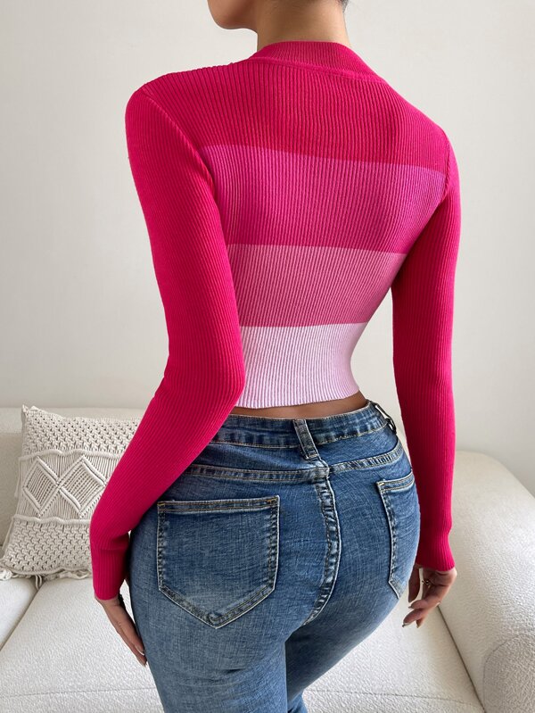 stay the same color block mock neck sweater | khaki main image 1