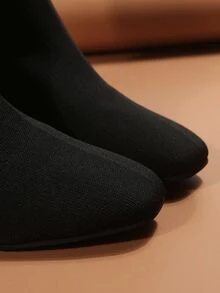 Chunky Heeled Slip On Sock Boots - Black - View 5