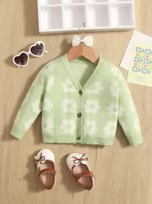 SHEIN 嬰兒花卉圖案開襟衫 - 薄荷綠 - 查看 1