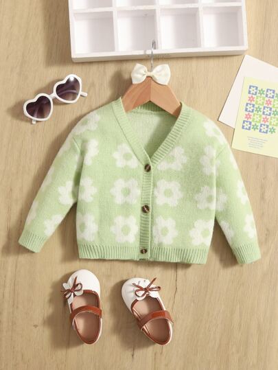 SHEIN 嬰兒花卉圖案開襟衫