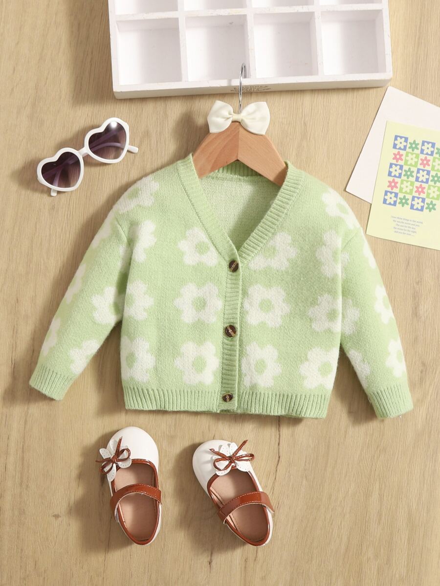 SHEIN 嬰兒花卉圖案開襟衫 - 薄荷綠 - 查看 1