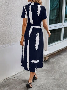 SHEIN Clasi 刷印花系腰带衬衫裙长款女装